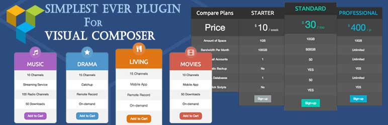 pricing tables for visual composer