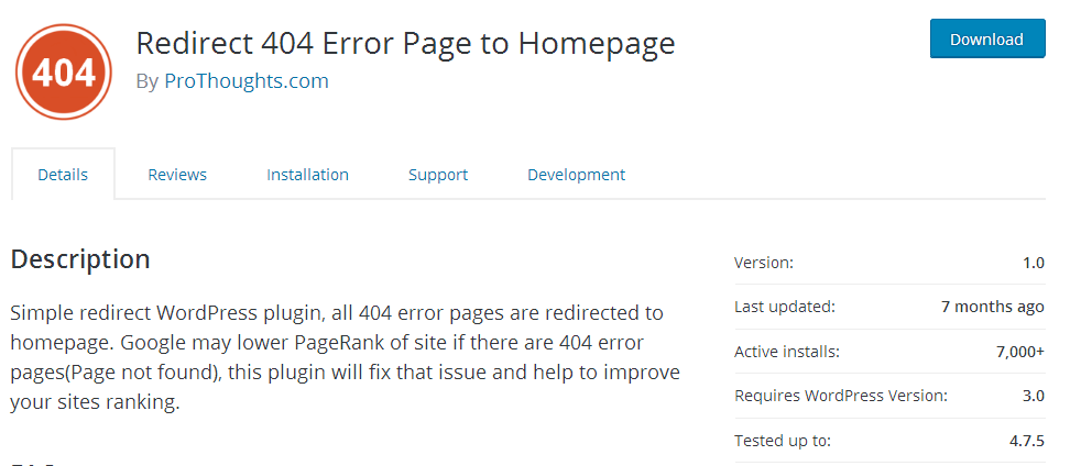Redirect 404 error