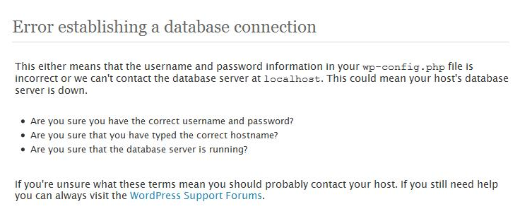 error establishing database connection