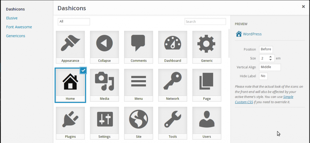 add icons WordPress