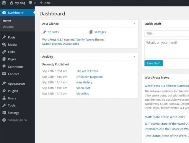 WordPress dashboard