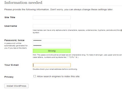 WordPress username and password