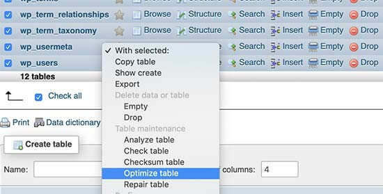 optimize table