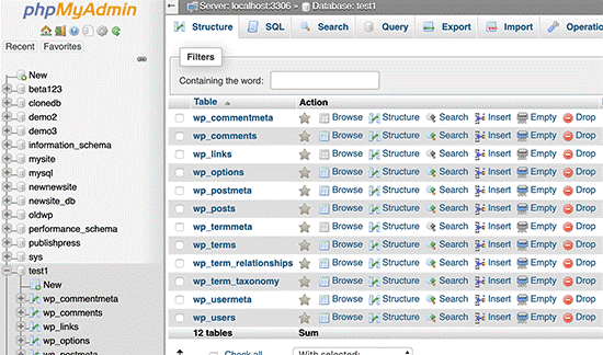 tables PHPMyAdmin