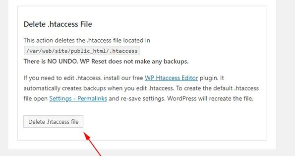wp reset delete htaccess