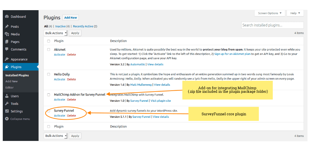 Activating The Survey Plugins In Admin