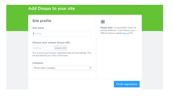 Configure the website details on Disqus
