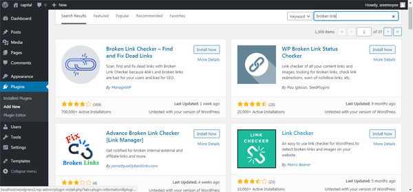 install broken link checker plugin in WordPress