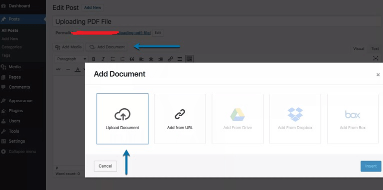 button to upload PDF files