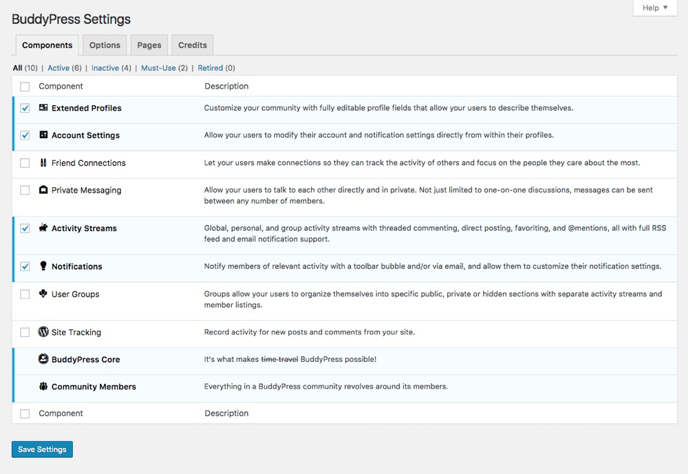 BuddyPress setting