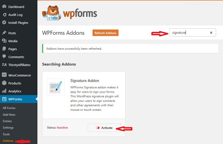 Install your add ons in wpform
