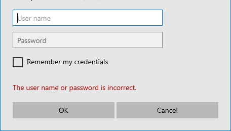 incorrect login credentials