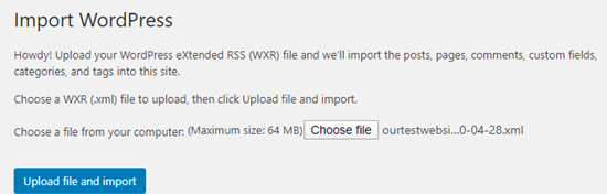 Upload file and import