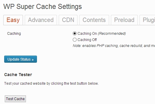 wp super cache setting