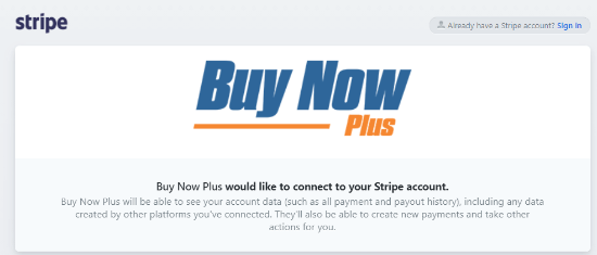 Buy Now Plus with Stripe account