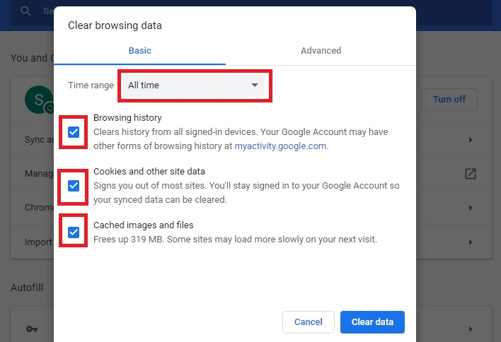 Clear Browsing Data Options
