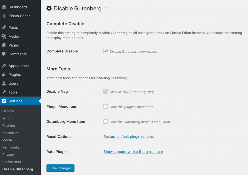 Disable Gutenberg tools