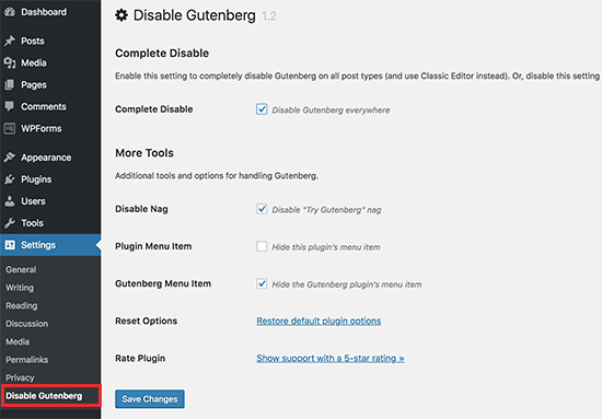 Disable Gutenberg