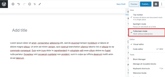 Fullscreen Editor in WordPress