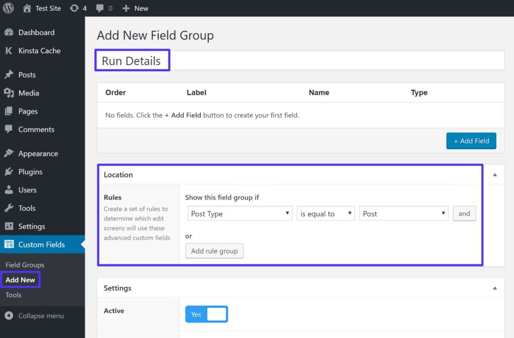 advanced custom fields location