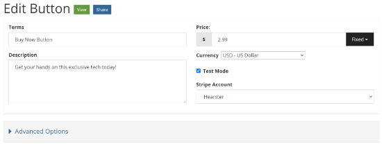 stripe account from the drop-down menu