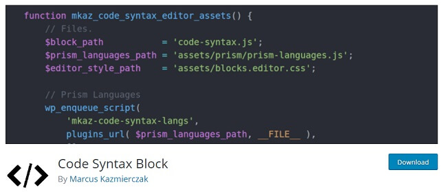 Code syntax block