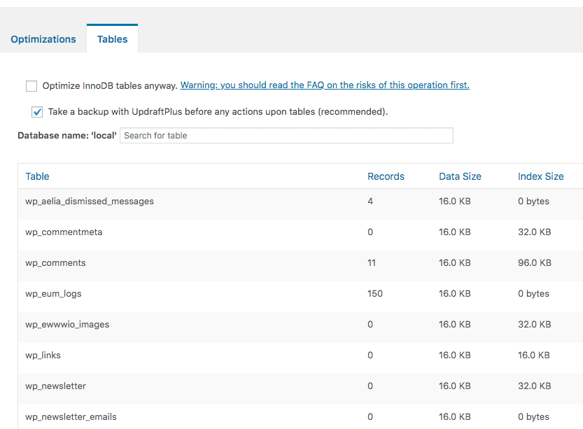 database tables optimizing