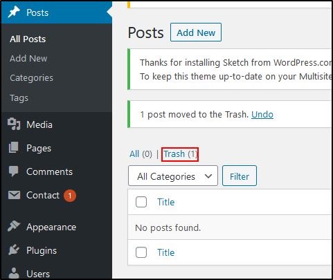 WordPress trash