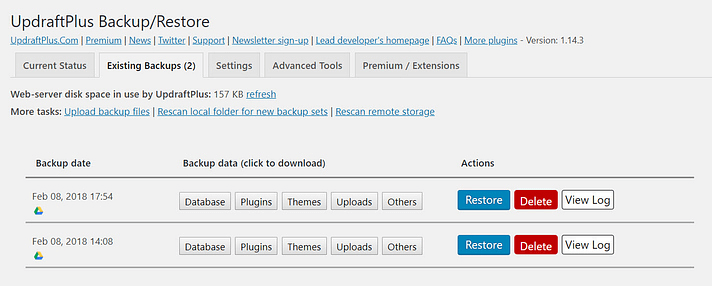 UpdraftPlus plugin Restores backups