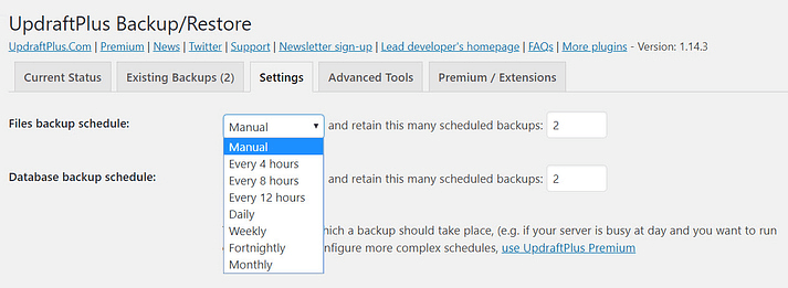 UpdraftPlus plugin Schedule Backup