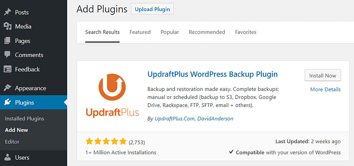 install UpdraftPlus plugin