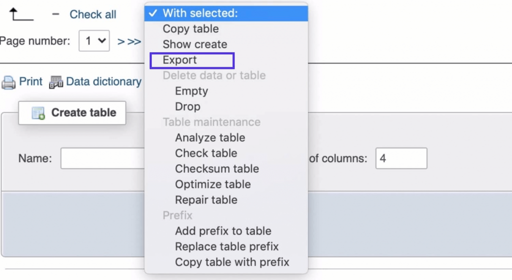 export table