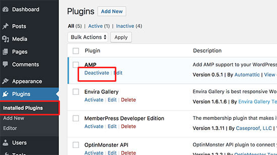 deactivate plugins