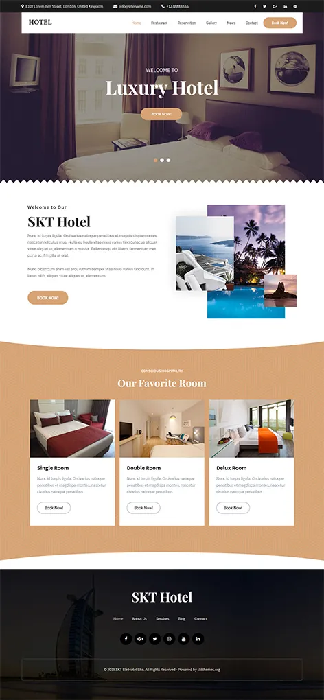 Free Hotel Booking WordPress theme