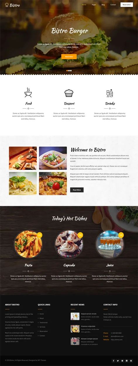 SKT Bistro Lite - free fast food WordPress theme