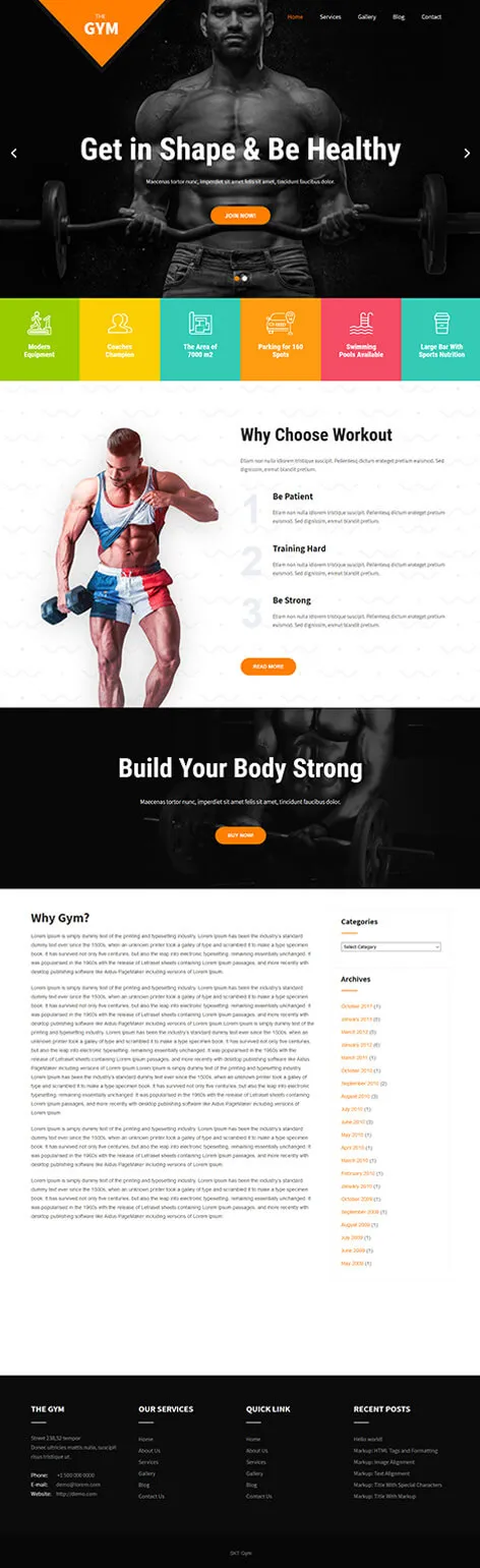 SKT Gym - Free Gym WordPress theme