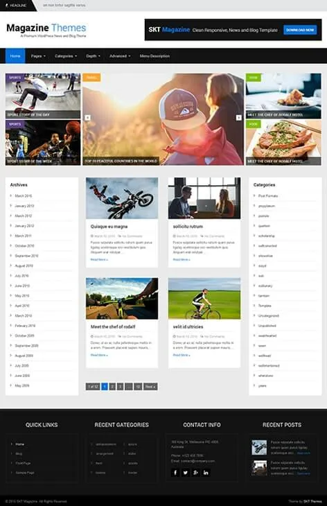 SKT Magazine - free magazine WordPress theme