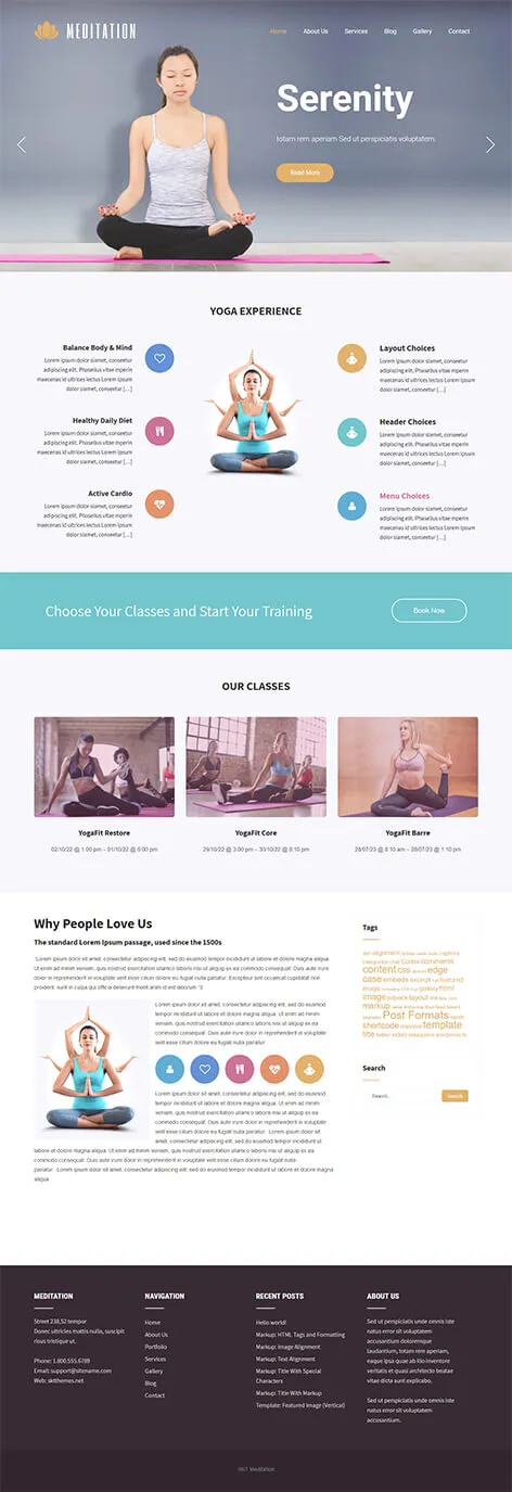 free yoga studio WordPress theme