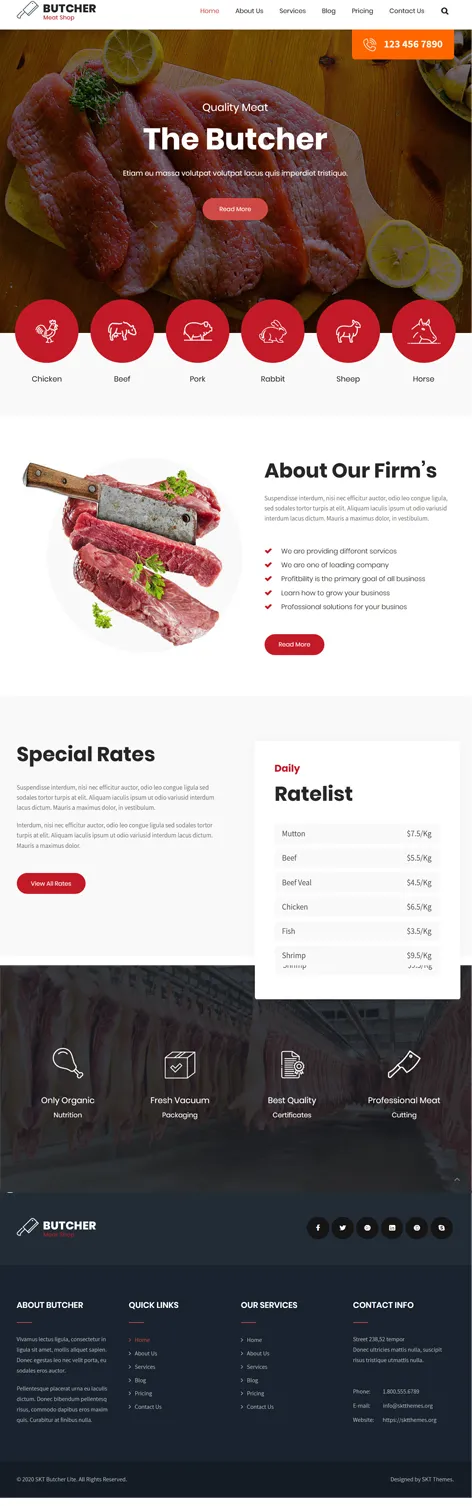 Butcher Lite - free meat shop WordPress theme