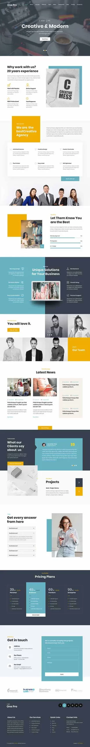 one page WordPress theme