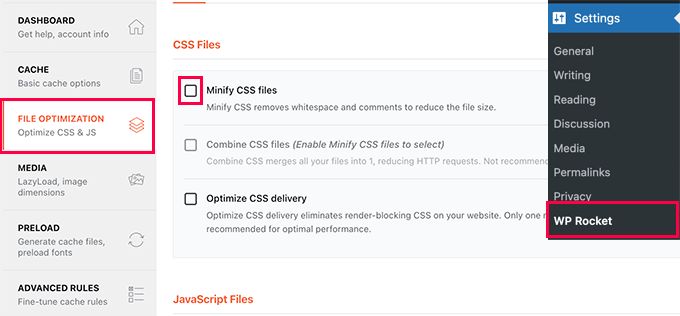 WP Rocket setting