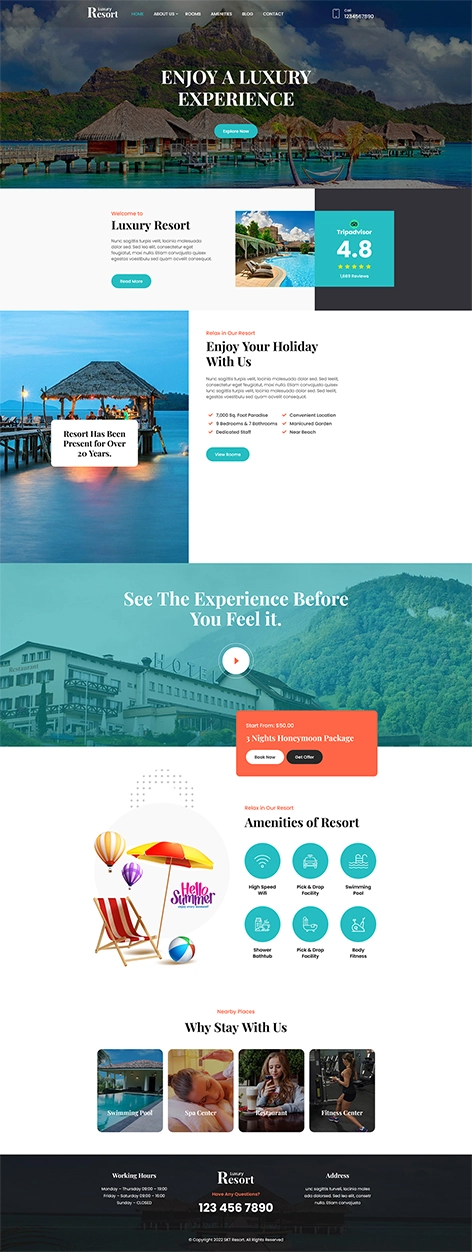 free luxury resort WordPress theme