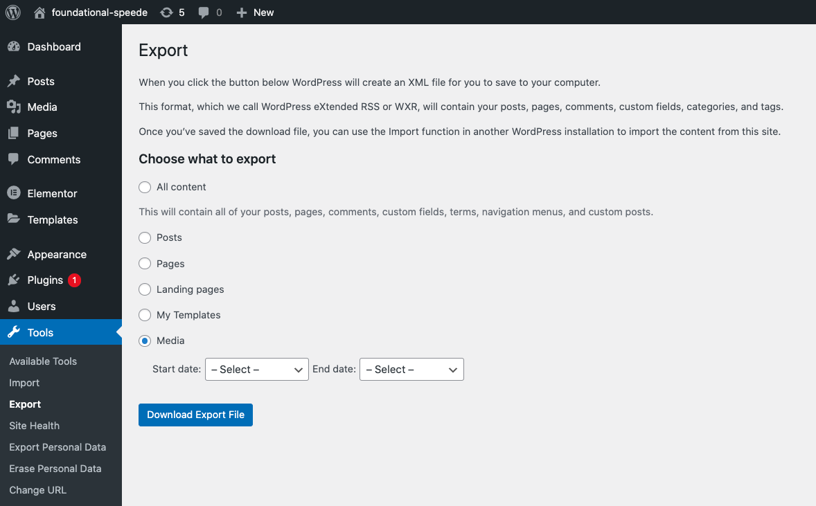 Export media using native Export tool