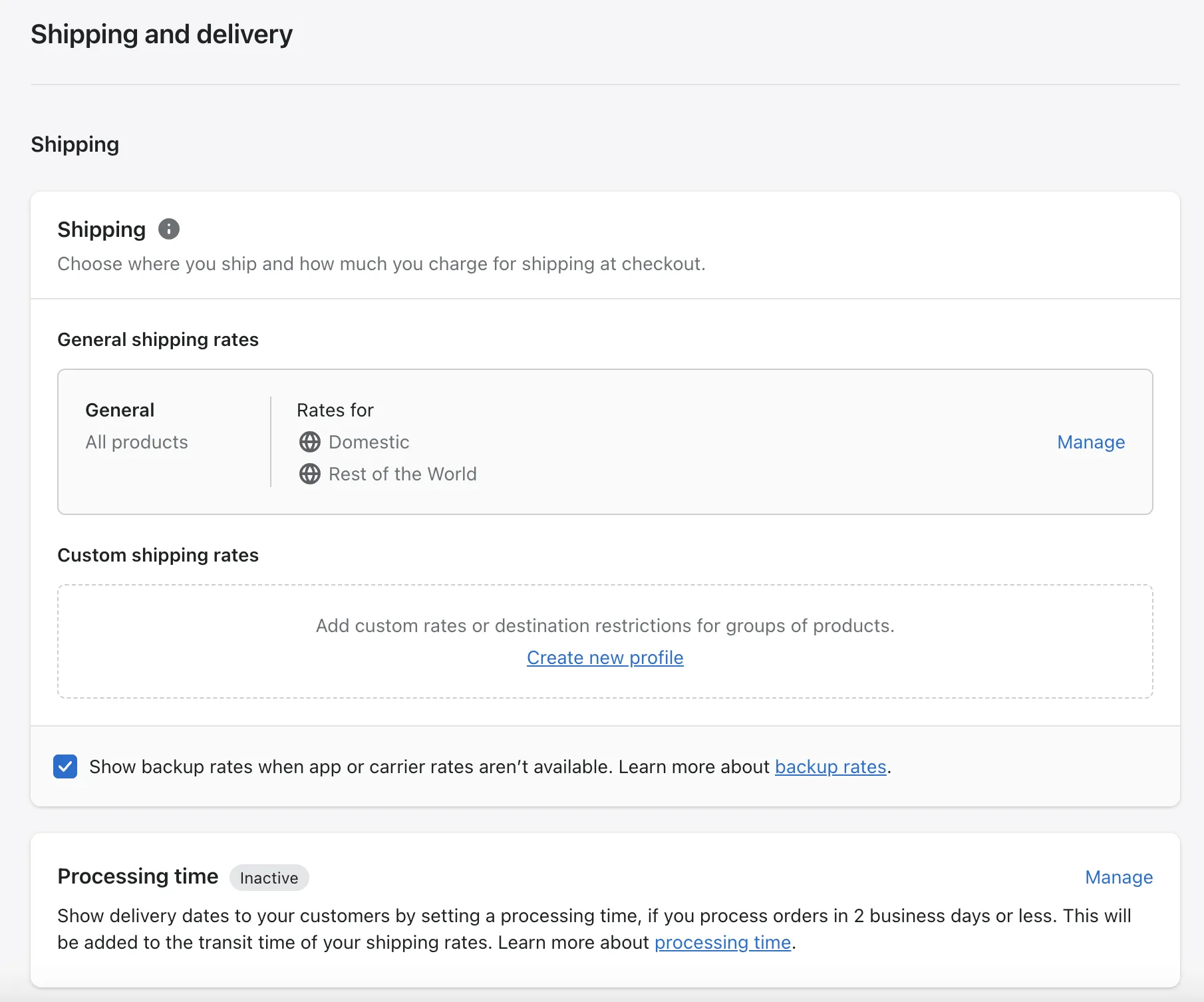 Shipping configuration