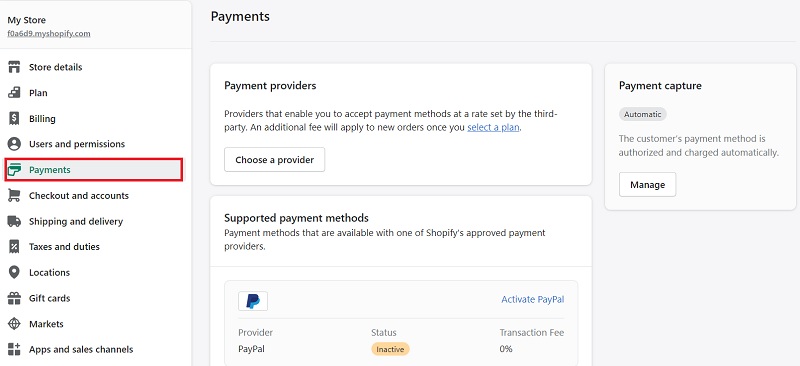 shopify payment option