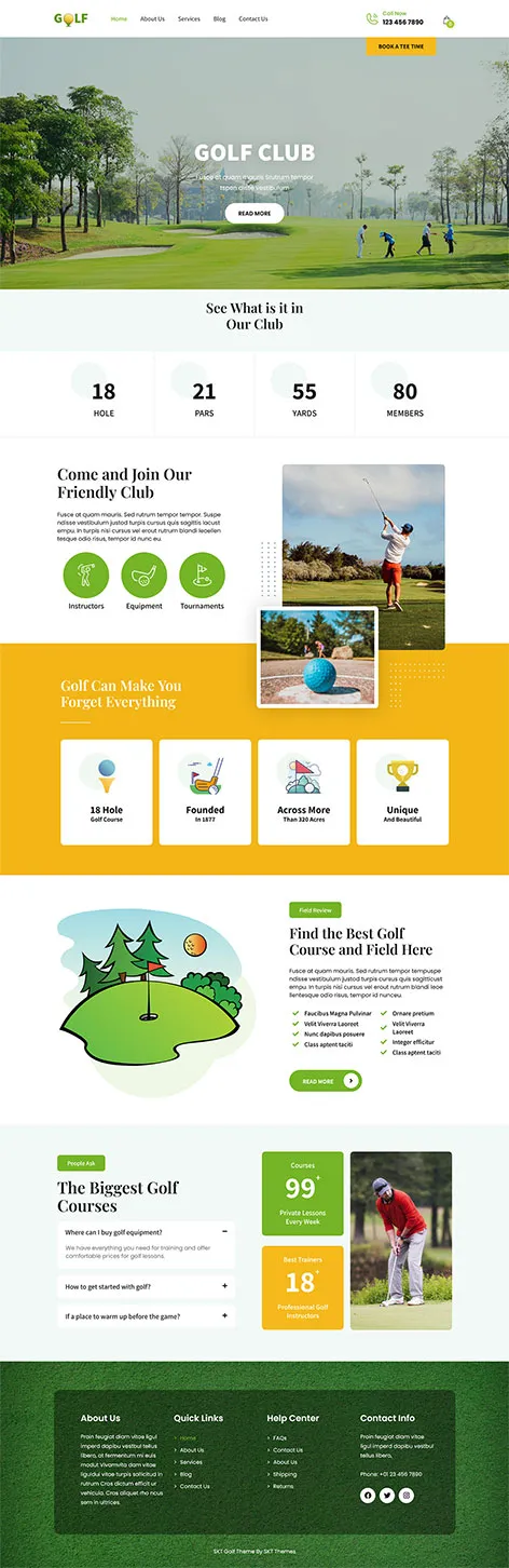 free golf club WordPress theme