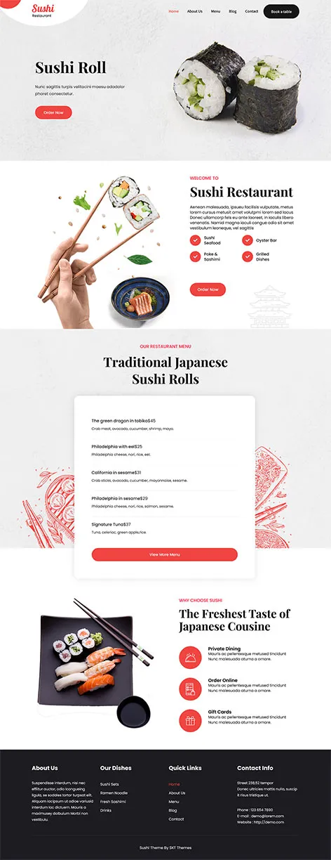SKT Sushi - Free Asian restaurant WordPress theme