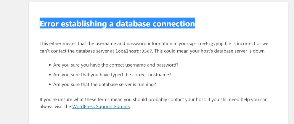 Error Establishing a Database Connection