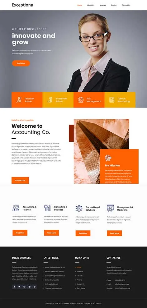 Free CPA WordPress Theme with tax service sections and contact integration
