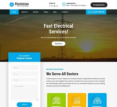 Cable Company WordPress Theme built for electrical installation and wiring businesses